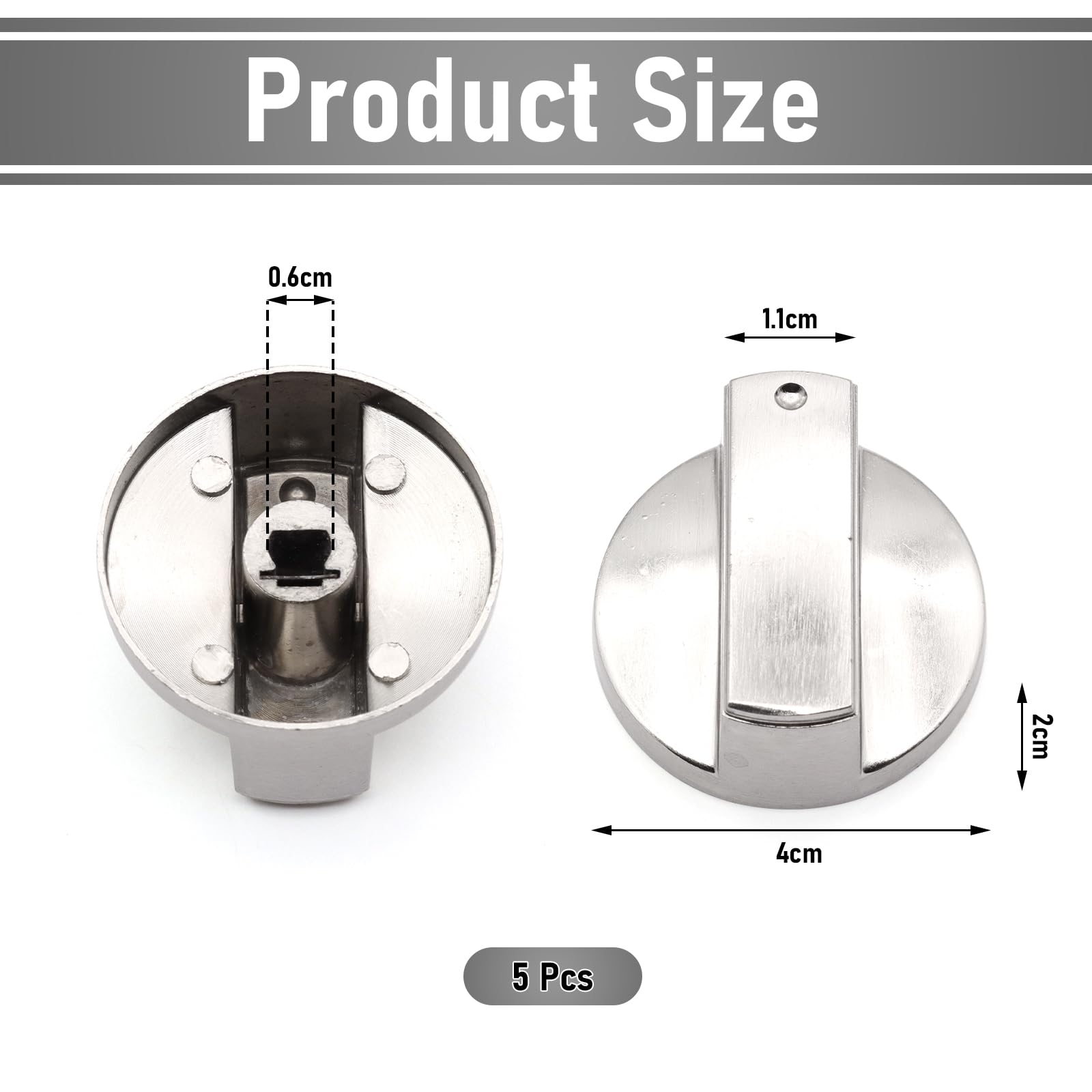 Manopole Forno ZYKORT - 5 Pezzi, 6 Mm - Per Fornelli A Gas, Argento - Foto 3
