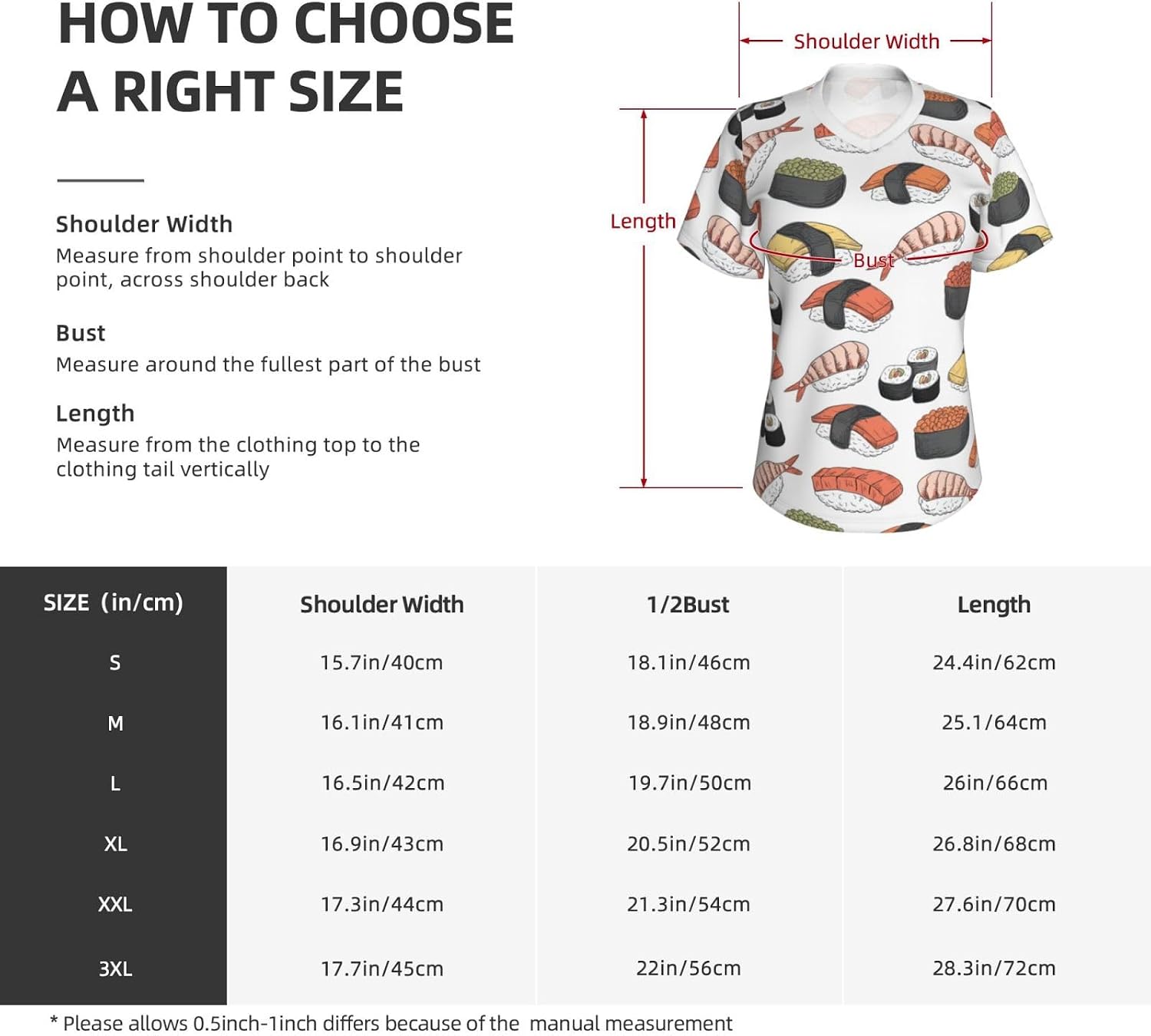 Womens Sushi Print Short Sleeve V Neck T-Shirts Casual Breathable Tee Basic Summer Tops 2026