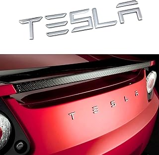 Tailgate Insert Letters Rear Emblems, Tesla Logo 3M Adhesive Backing Compatible for Tesla Model 3/S/X/Y (fit Silver)