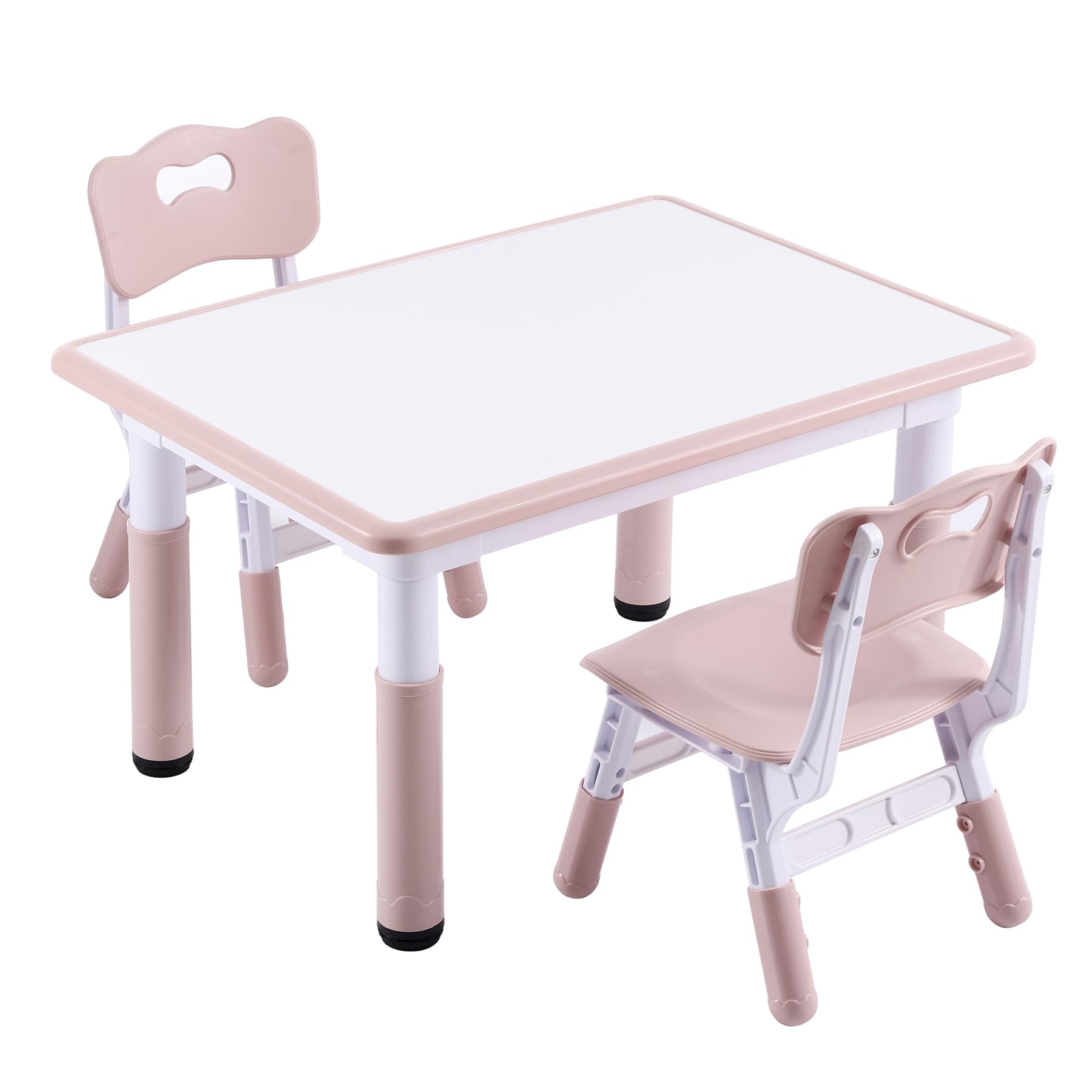 Kids Table and 2 Chairs Set, Height-Adjustable Toddler Table and Chair Set with Graffiti Desktop, 31.5''L x 23.6''W Children Activity Table for Daycare, Classroom, Home