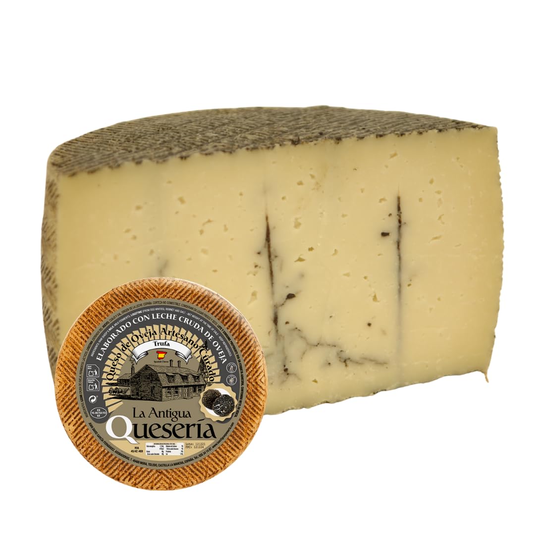 La Antigua Quesería Queso Artesano Curado de Oveja con Trufa, Leche Cruda, Maduración 6 Meses, MEDIA PIEZA DE 1,5 kg (Aprox)