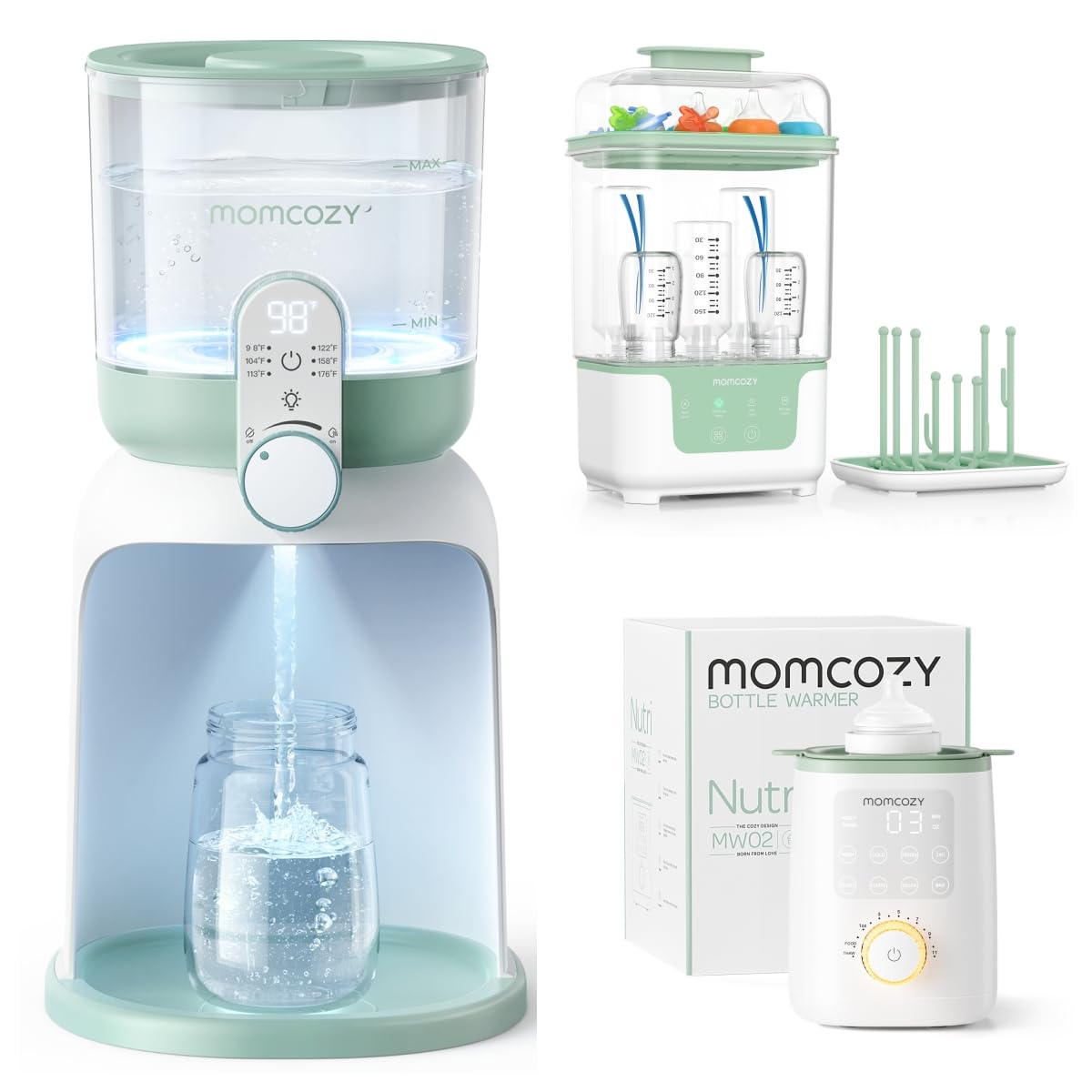 Momcozy Flaschenzubereiter Baby mit Dual-Licht & Elektrischer Dampfsterilisator & Trockner für Babyflaschen & Nutri-Flaschenwärmer Baby mit präziser Temperaturkontrolle