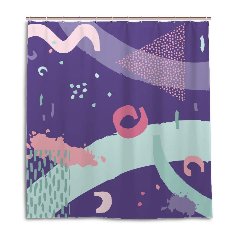 Rideau de douche géométrique 182x183 cm avec crochets en C pour salle de bain