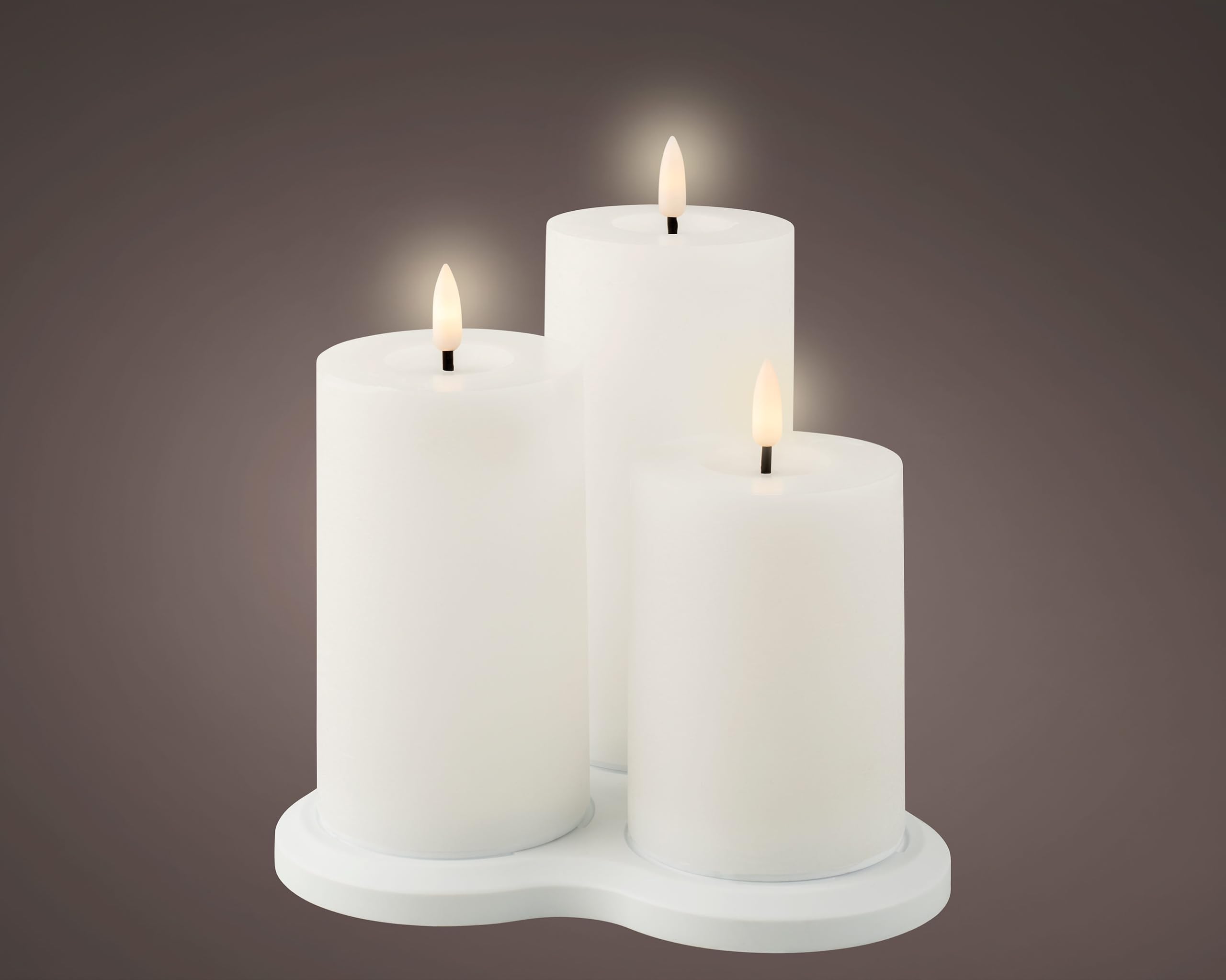 Lot de 3 bougies LED avec minuterie 12,5 à 17,5 cm - Bougies piliers électriques - Fonctionne avec piles et rechargeables via USB-C - Bougies de cire vacillantes - Bougies décoratives blanches / blanc