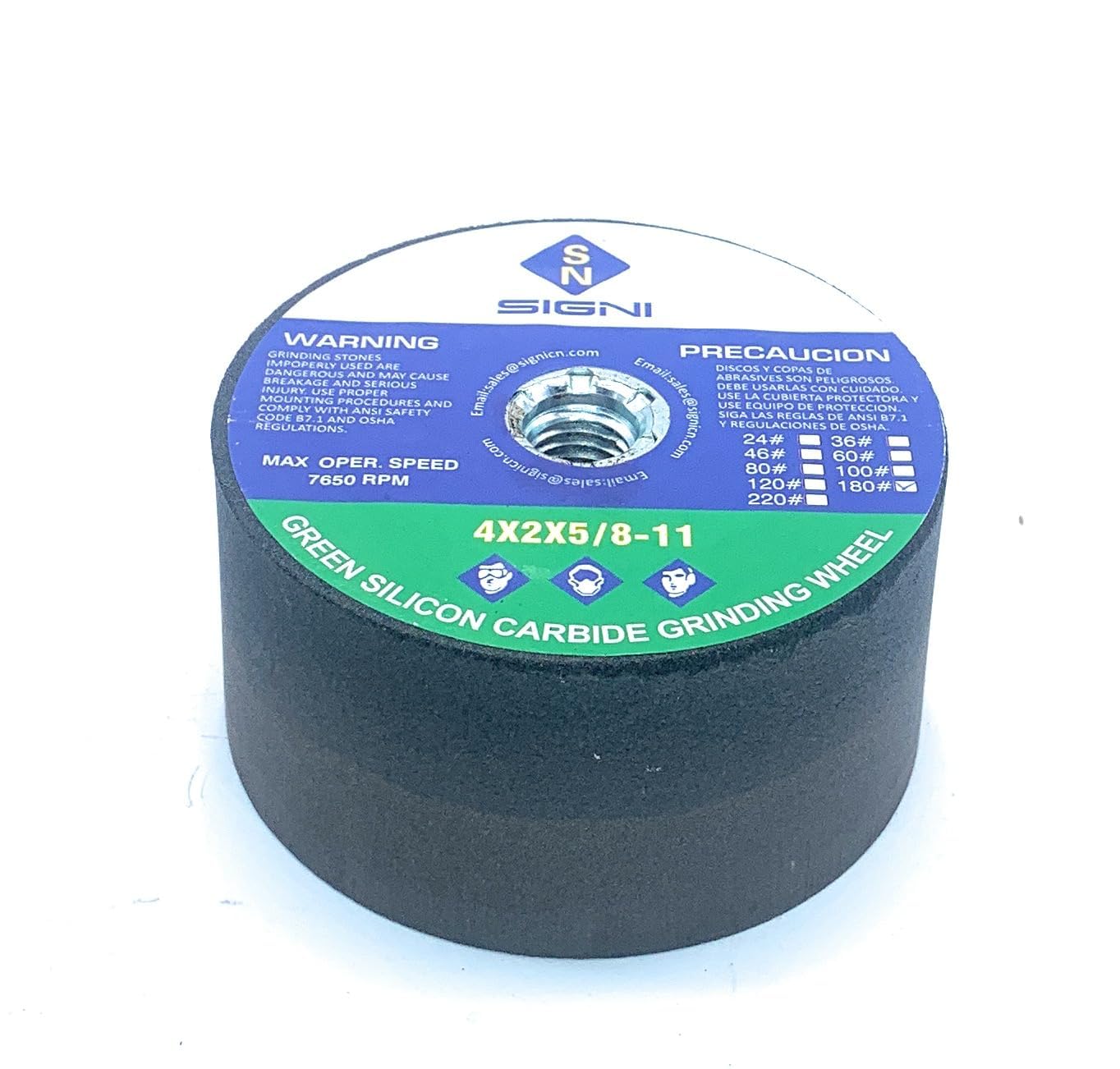 Piedra de afilar verde con rosca para moler granito 4 x 2 x 5/8-11 (1 pieza) (grano 180)