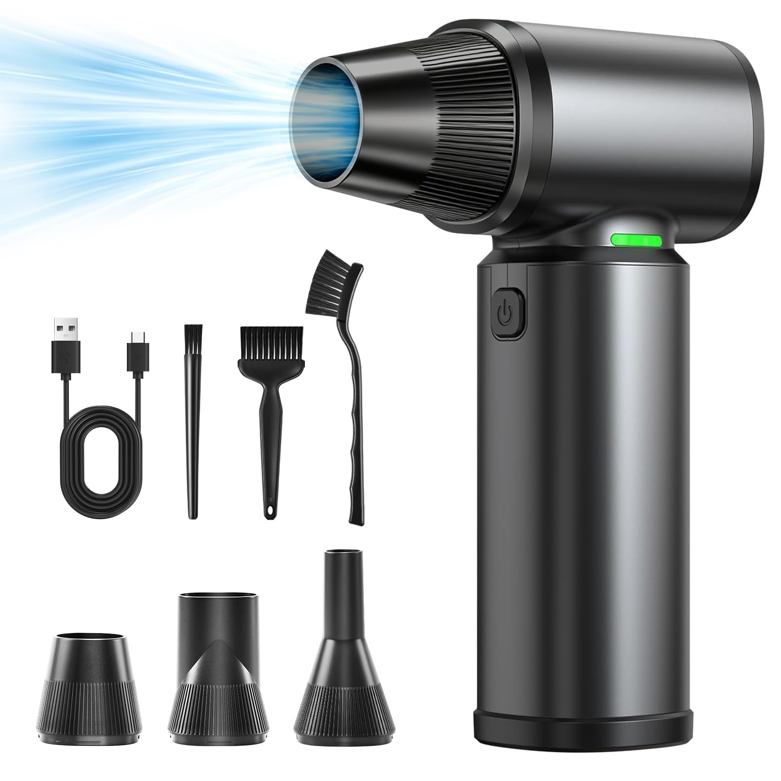 Elektrisches Staubgebläse Aluminium, Electric Air Duster Super Power mit Akku Windkraft Dual-Modus Stufenlos Einstellbare Geschwindigkeit, für Computer Tastatur Haus Auto Garten