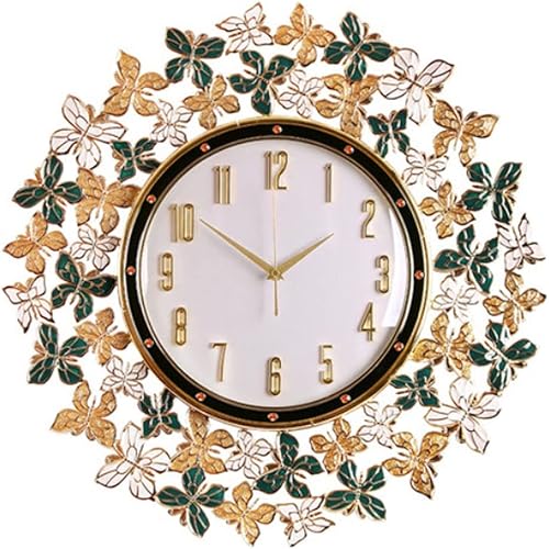 GaRcan Reloj de pared decorativo con diseño de mariposa colorida esmaltada, reloj de pared con números de oro rosa, movimiento silencioso, reloj de