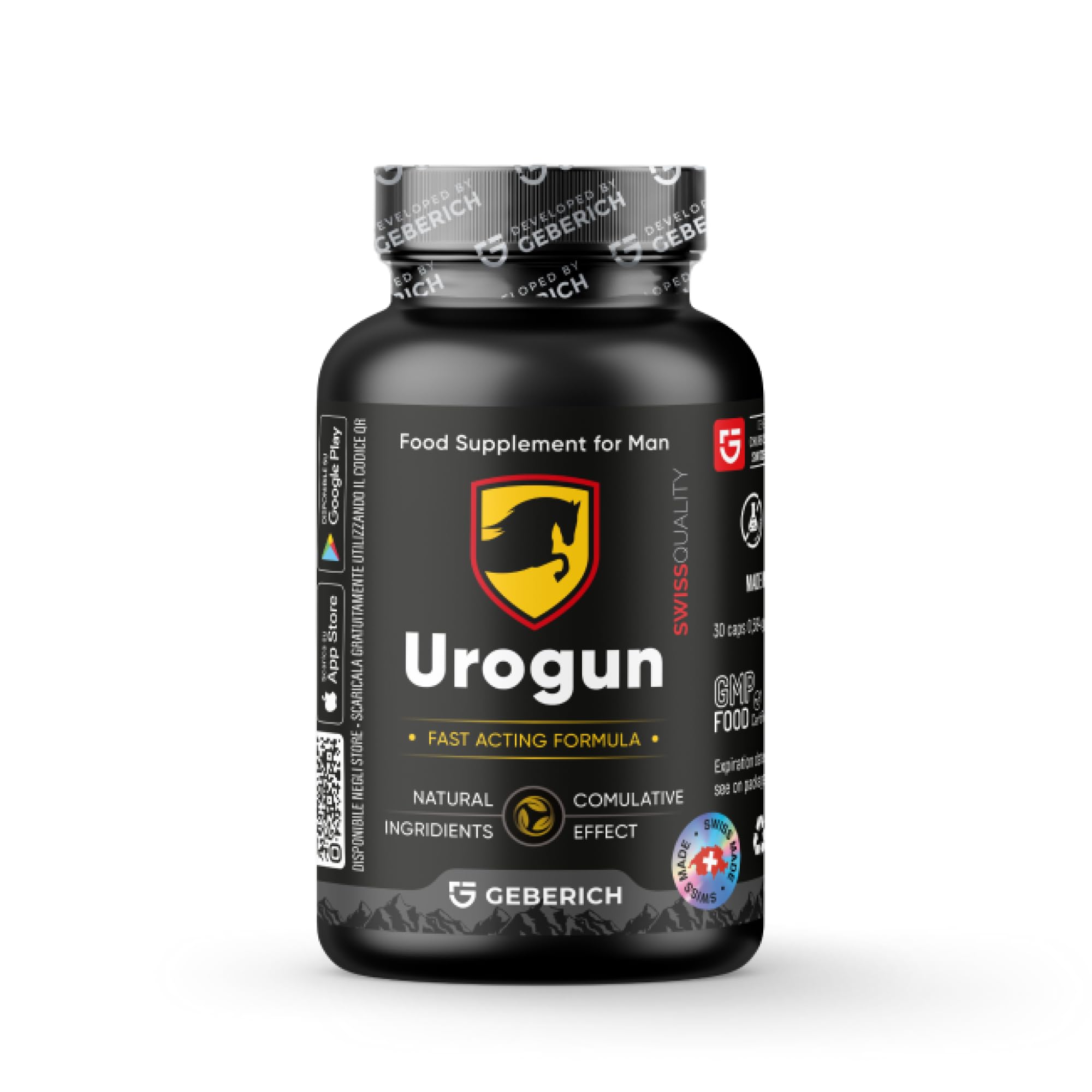 Cápsulas UROGUN | Apoya la Vitalidad y el Rendimiento Físico | Extracto de Maca 4:1 600mg, L-Arginina 300mg | Solo para Hombres | con Serenoa Repens, Zinc y Selenio | Vitaminas C, B3, E | 30 Cápsulas