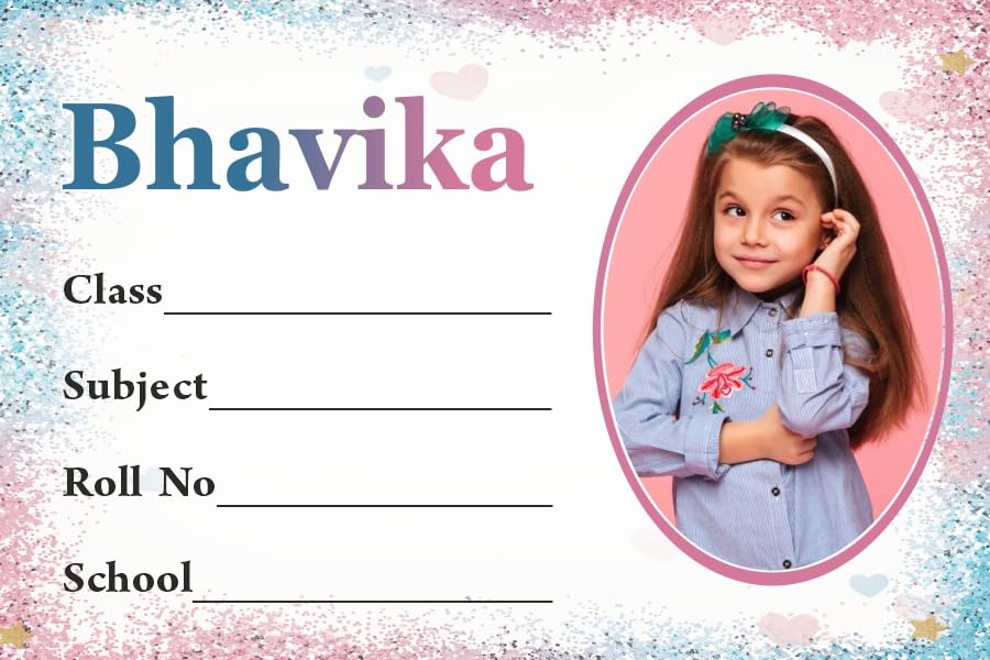Askprints Customized Name Slip, Label Sticker, Naming Slip With Kids Picture & Name For School Book & Copy (Customised) 36 Labels Pcs (Heavy Gum) Pink & Blue Design | School Book Label