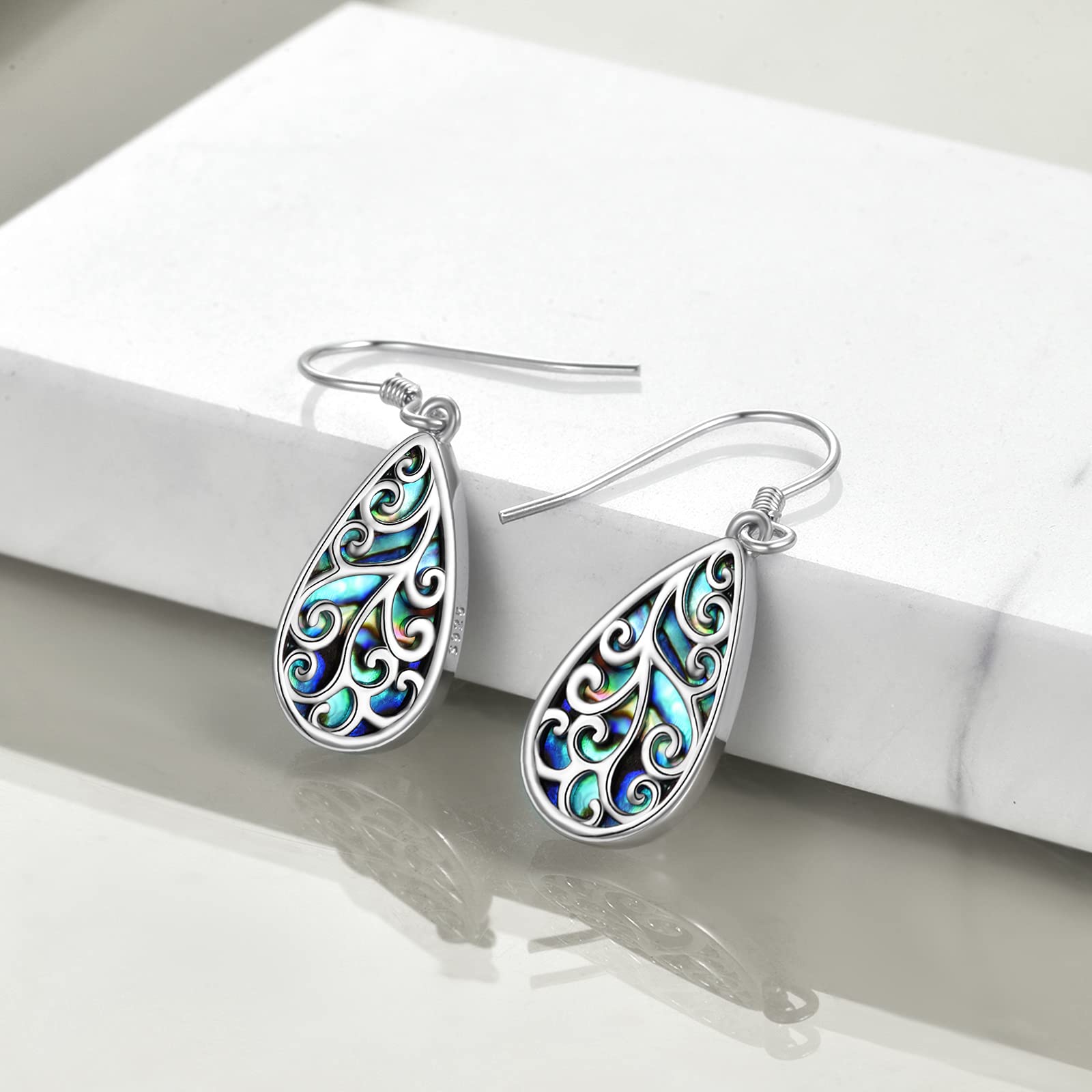 VONALA Pendientes colgantes vintage de plata de ley 925 con concha de abulón, regalos de cumpleaños para mujer, Medio, Plata de ley Plata de ley Concha de abulón, abulón