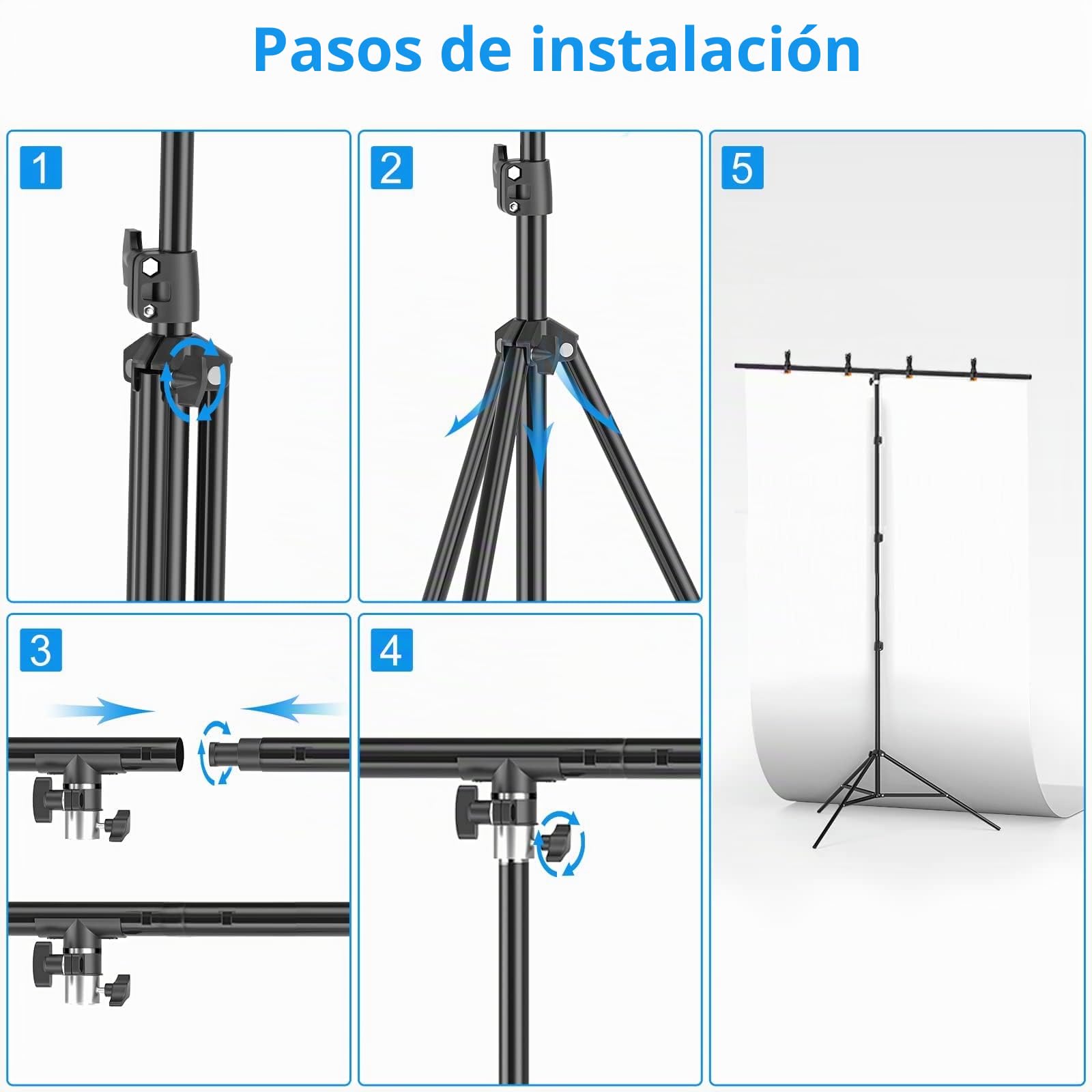 EMART Soporte de Fondo 1,5x2,6m en Forma T con 4 Pinzas de Resorte y 1 Bolsa de Transporte para Estudio de Video, Fotografía