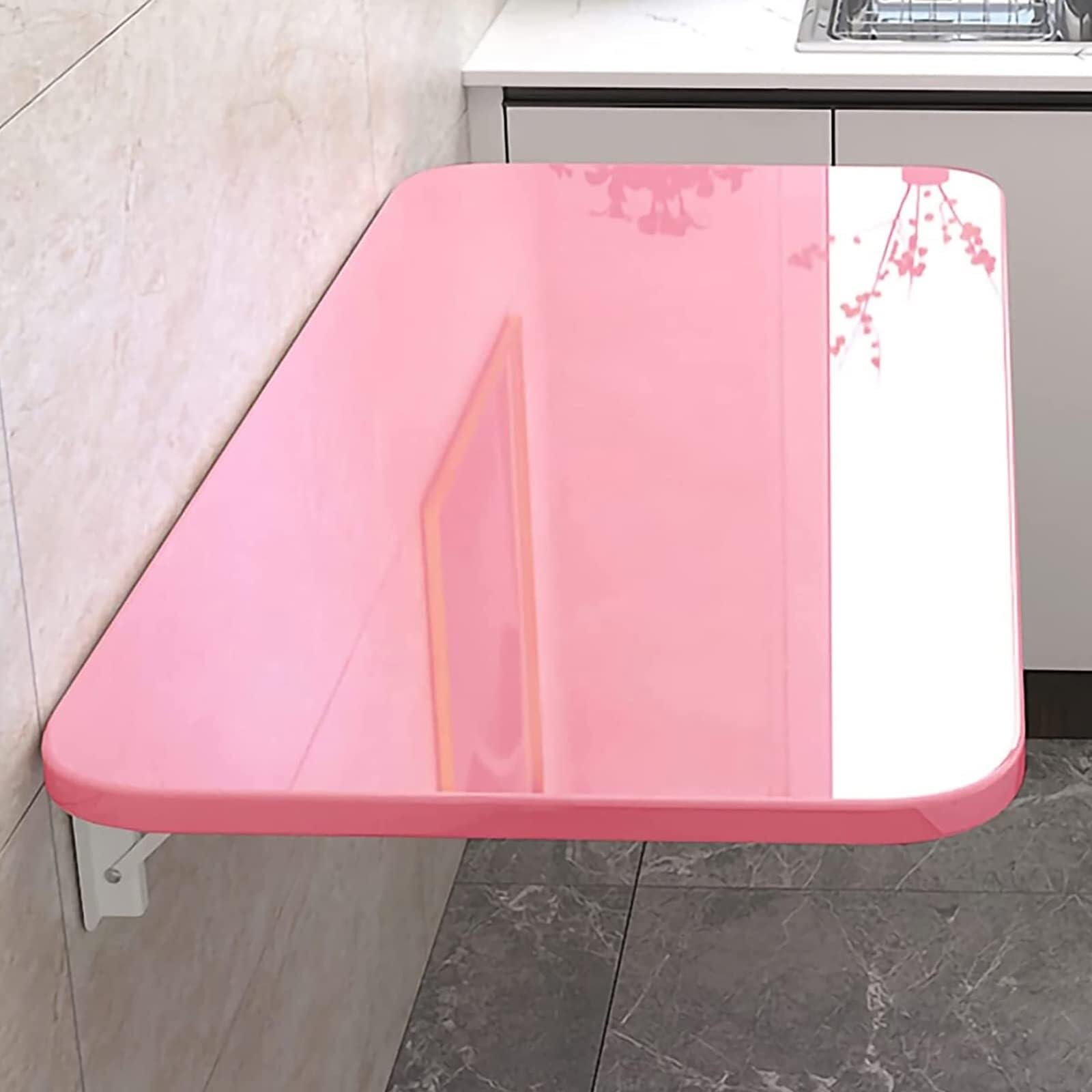 Wall Mounted Wooden Floating Laundry Table - Space-Saving Worktop for Kitchen Dining Home Office Bars &amp; Restaurants (Pink 100x40cm/39x16in)
