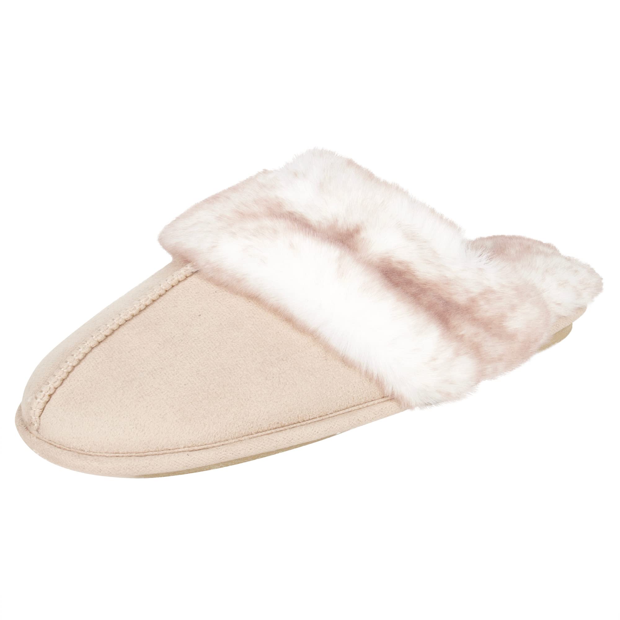 Jessica Simpson Women's Comfy Faux Fur House Slipper Scuff Memory Foam Slip on Anti-Skid Sole