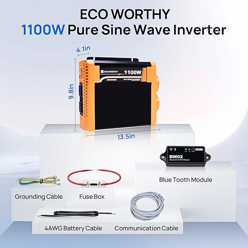 Miniatura 8 de ECO-WORTHY Inversor de energía solar de onda sinusoidal pura de 1100 W, 12 V CC a 120 V CA con puerto USB dual integrado de 18 W, 2 salidas de CA, 1