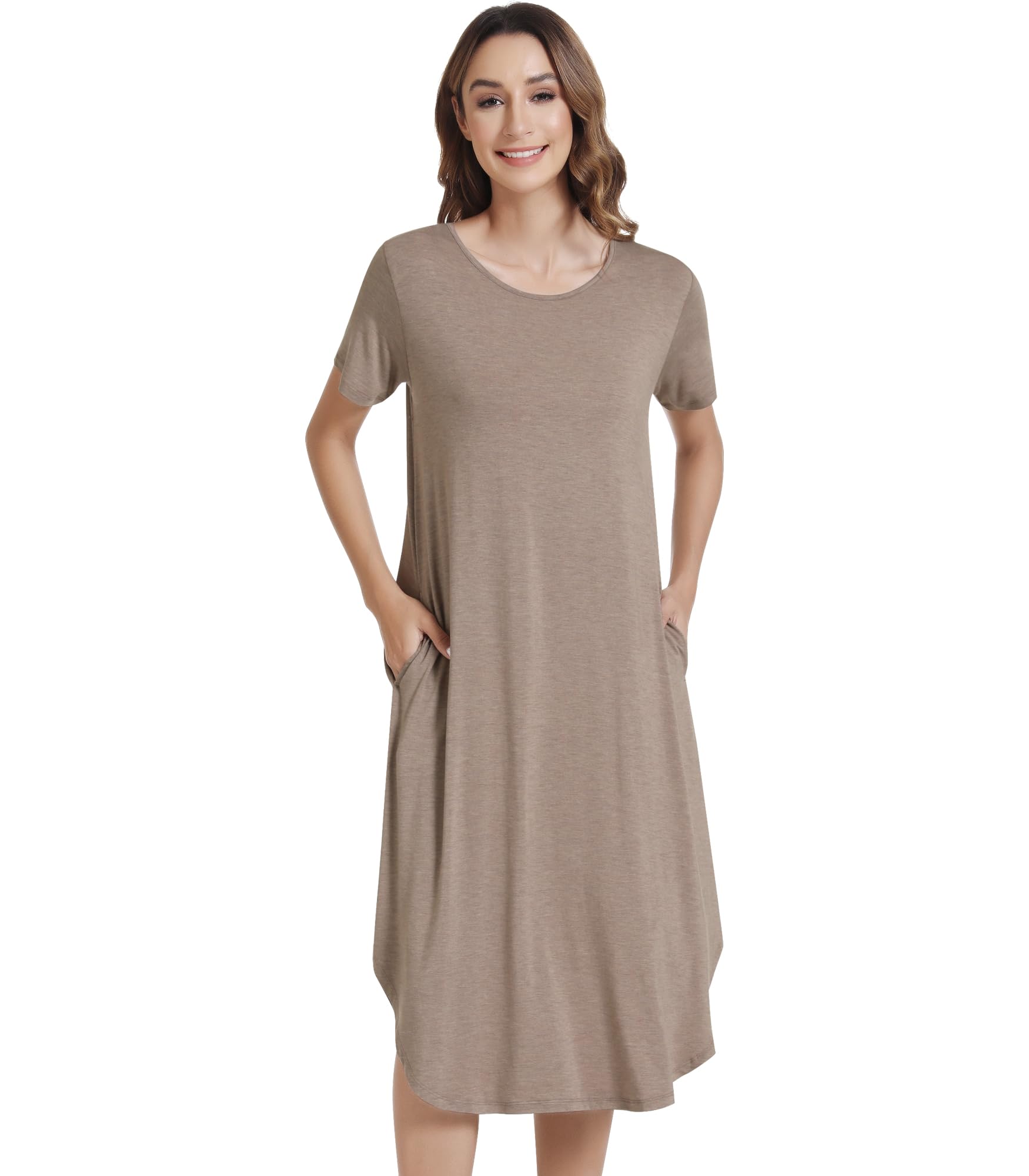 NACHILA Bamboo Viscose Nightgown for Women Short Sleeve Crew Neck Sleepwear | Cooling Bamboo Viscose Sleepwear, 4-Way Stretch, Shrink-Resistant, Soft Touch, Cozy Sleep Comfort