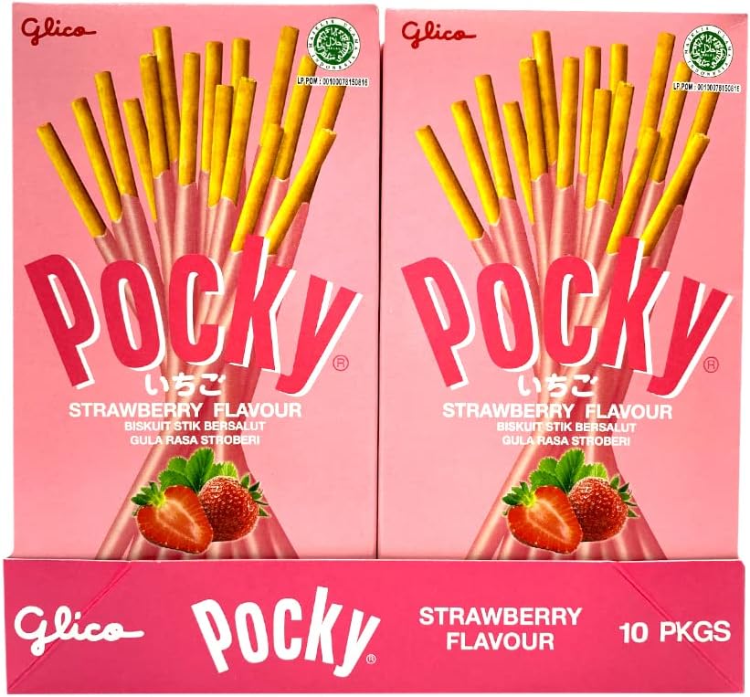 Pocky Strawberry Cream Covered Biscuit Sticks, 1.59 oz โฎ 45 g, 10 Pack
