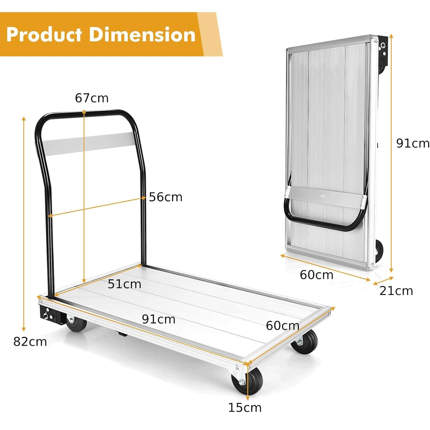 Wózek platformowy 90 x 60 cm, nośność 181 kg, 4 trwałe kółka, antypoślizgowa powierzchnia, idealny do domu, magazynu i transportu bagażu