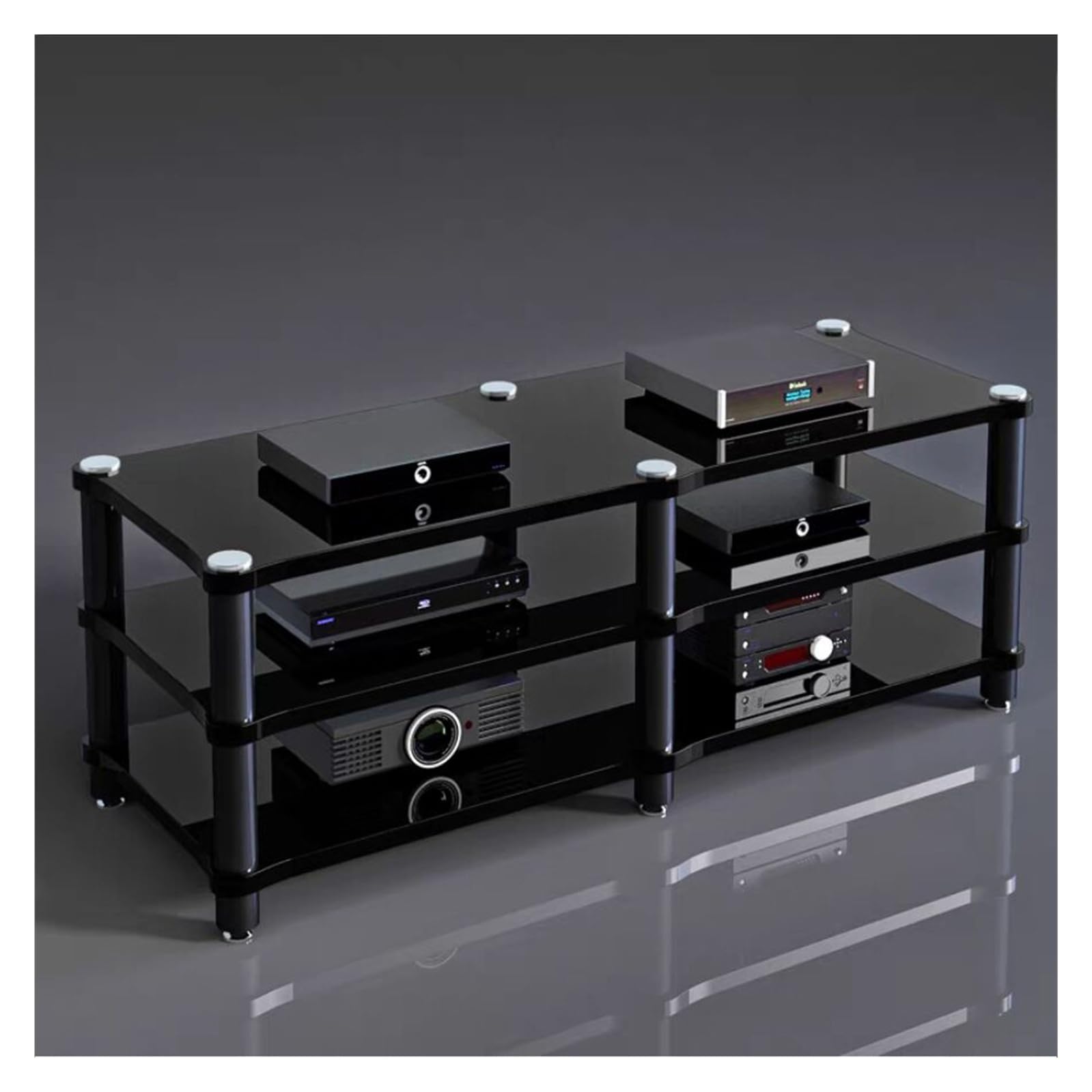 Rack HiFi AV Shelf3 Tier Supporto multimediale per proiettore da gioco Lettore DVD e scatola per cavi, Rack audio portatile e soluzione di archiviazione per sistemi di intrattenimento domestico