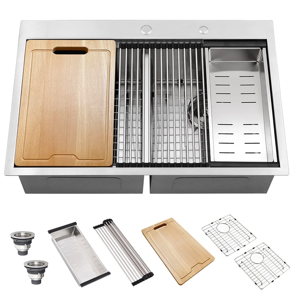 Buy 33 Stainless Steel Double Drop In Kitchen Sink Hovheir 33x22 Drop