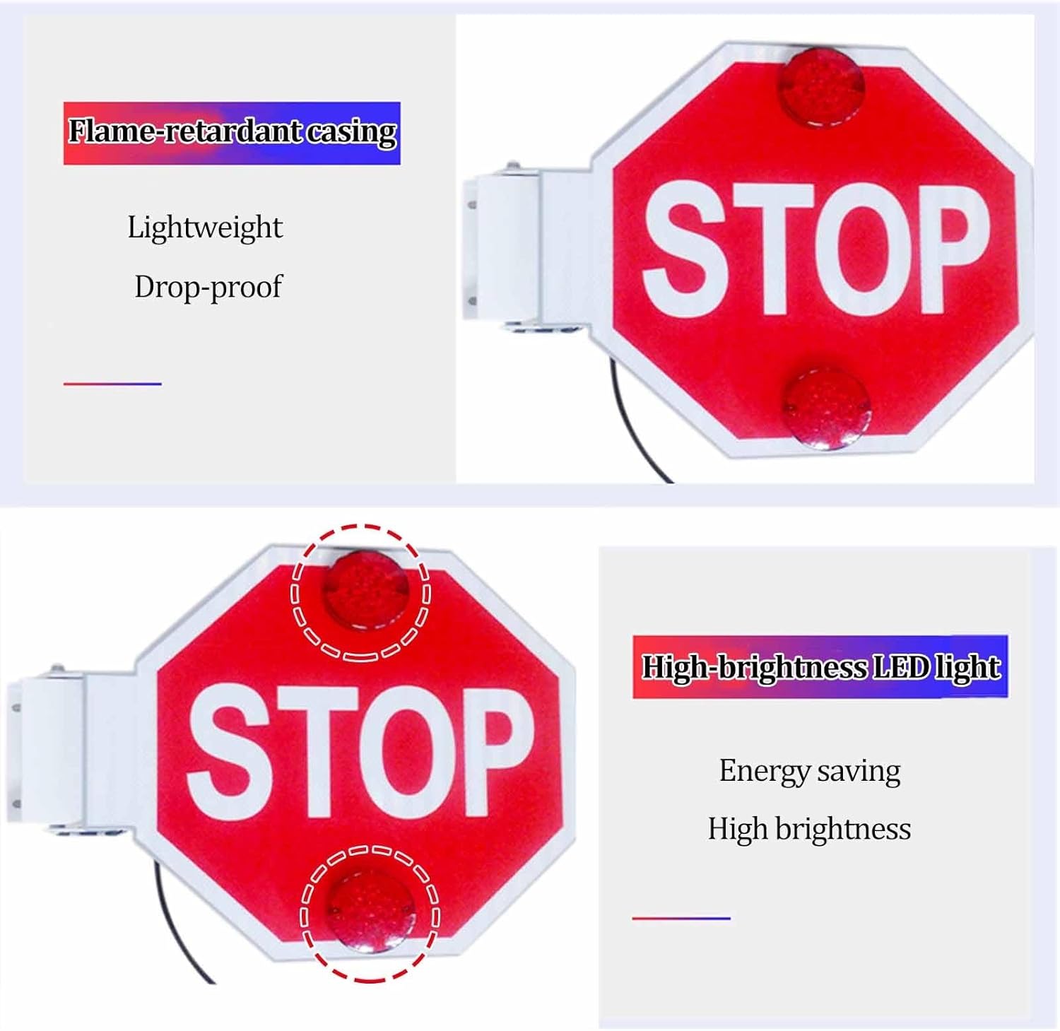 12V-24V Stop Signs, Electric LED Stop Sign for Buses, Aluminum School Bus Parking Signal Arm, Side-Mounted (1pcs)