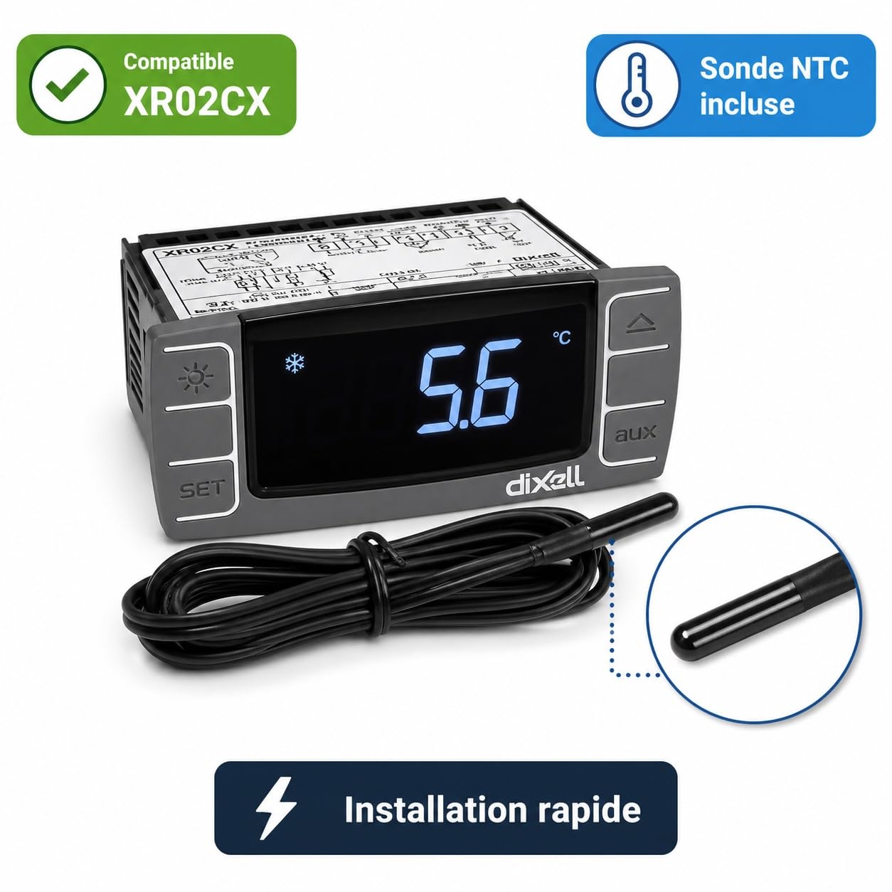 Termostato digitale XR02CX-5N0C1 230V regolatore temperatura per refrigerazione 0/+60°C compatibile Dixell XR02CX - Senza sonda