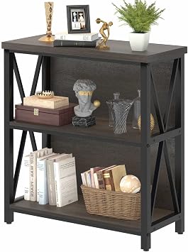 FATORRI Industrial L Shaped Computer Desk and Small Bookshelf for Home Office (Walnut Brown)