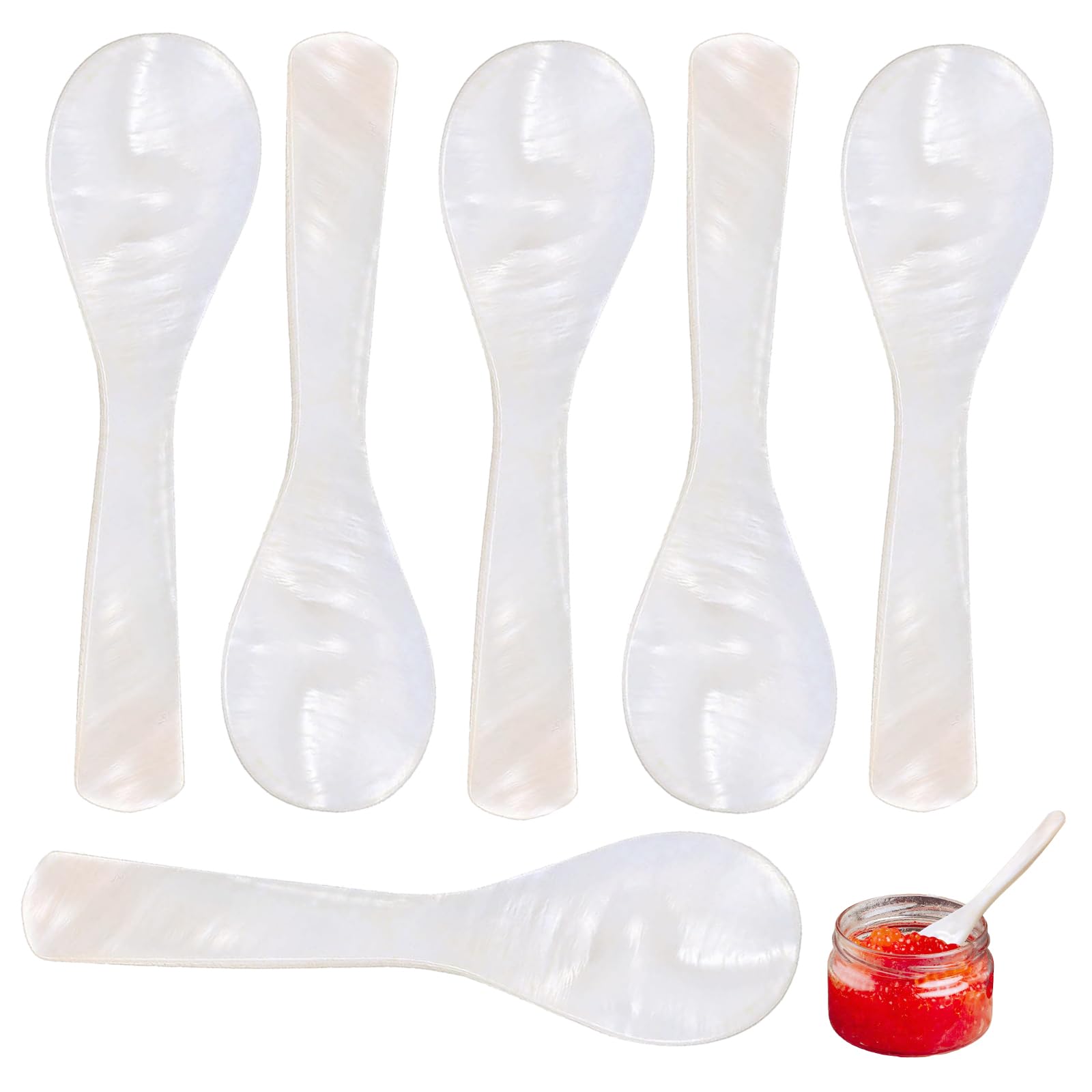 6 Pcs Caviar Spoons – Mother of Pearl Shell Spoons for Serving – Elegant Ice Cream, Condiment and Dessert Spoons – Lightweight Round Handle Tableware Set