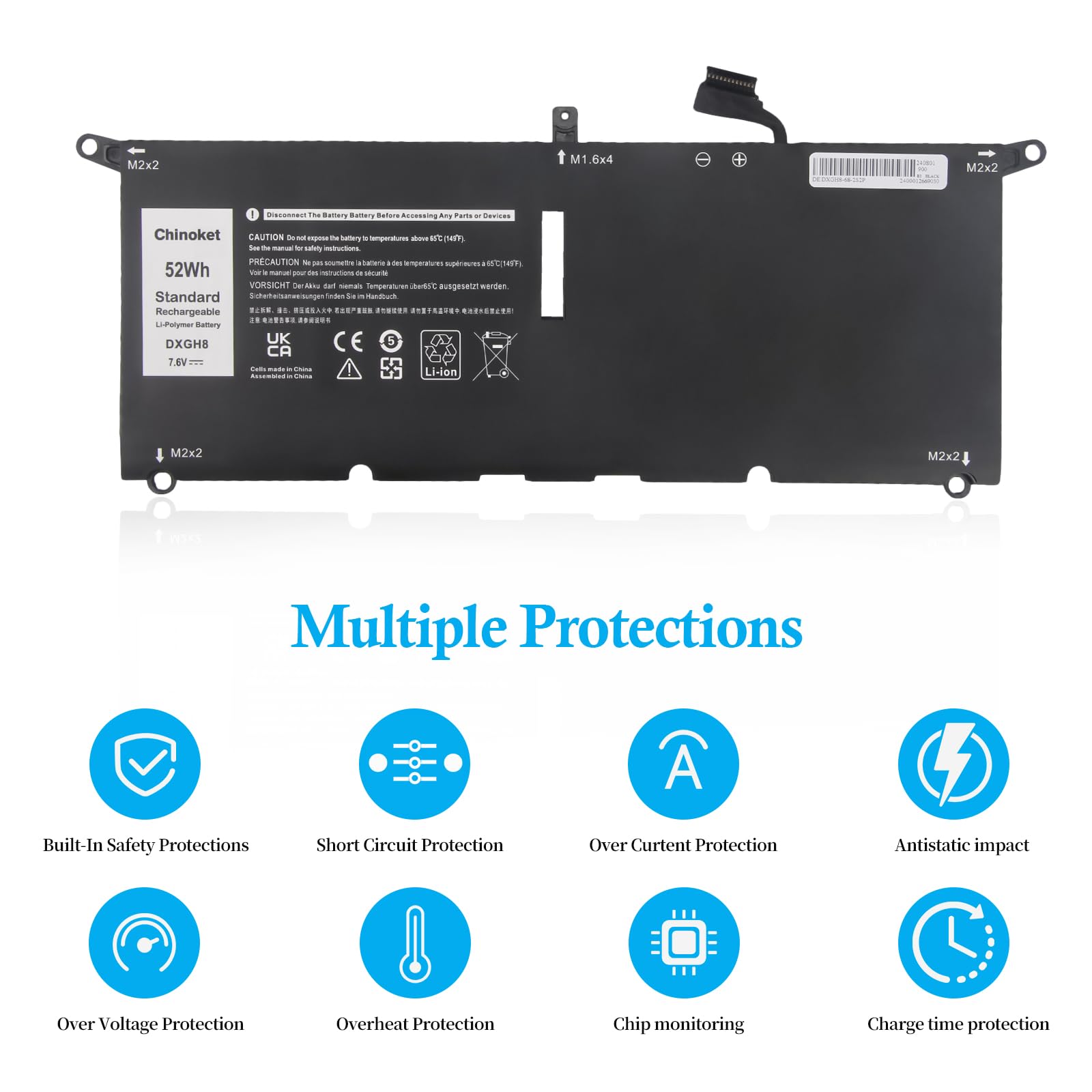 DXGH8 Batería para DELL XPS 13 9370 9380 inspiron 13 7390 7391 2-in-1 Inspiron 5390 5391 7490 Latitude 3301 e3301 Vostro 5391 5390 Series H754V V48RM HK6N5 P82G001 P113G G8VCF 52Wh