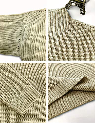 Image of Ugerlov Women's Oversized Sweaters Batwing Sleeve Mock Neck Jumper Tops Chunky Knit Pullover Sweater