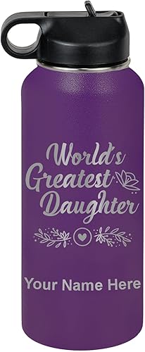 Miniatura 44 de LaserGram Personalized Water Bottle, World's Greatest Daughter, Stainless Steel Double Wall Vacuum Insulated with Flip Top Straw, Custom Engraved