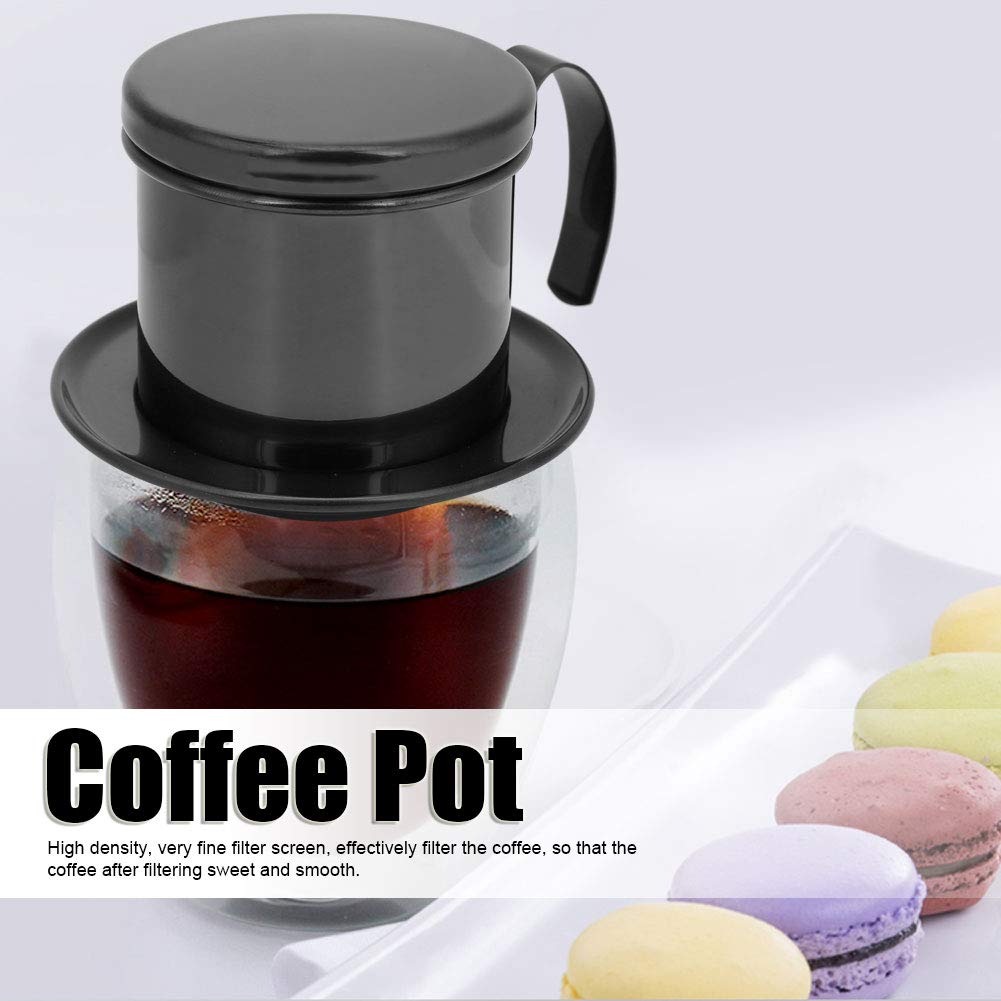 Filtro de café vietnamita,filtro de café compacto filtro de goteo de café de acero inoxidable para café hecho a mano (negro brillante)