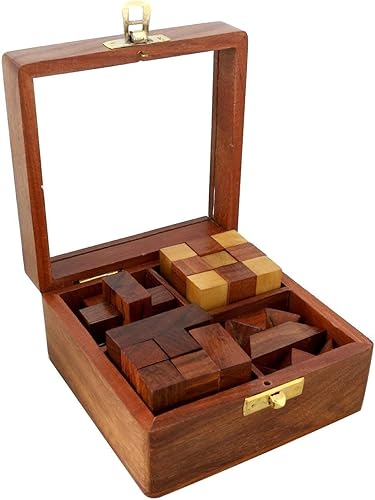 Miniatura 3 de Juego de 4 rompecabezas de madera 3D para adultos y niños, cubo de serpiente Soma y rompecabezas cerebral entrelazado en marrón