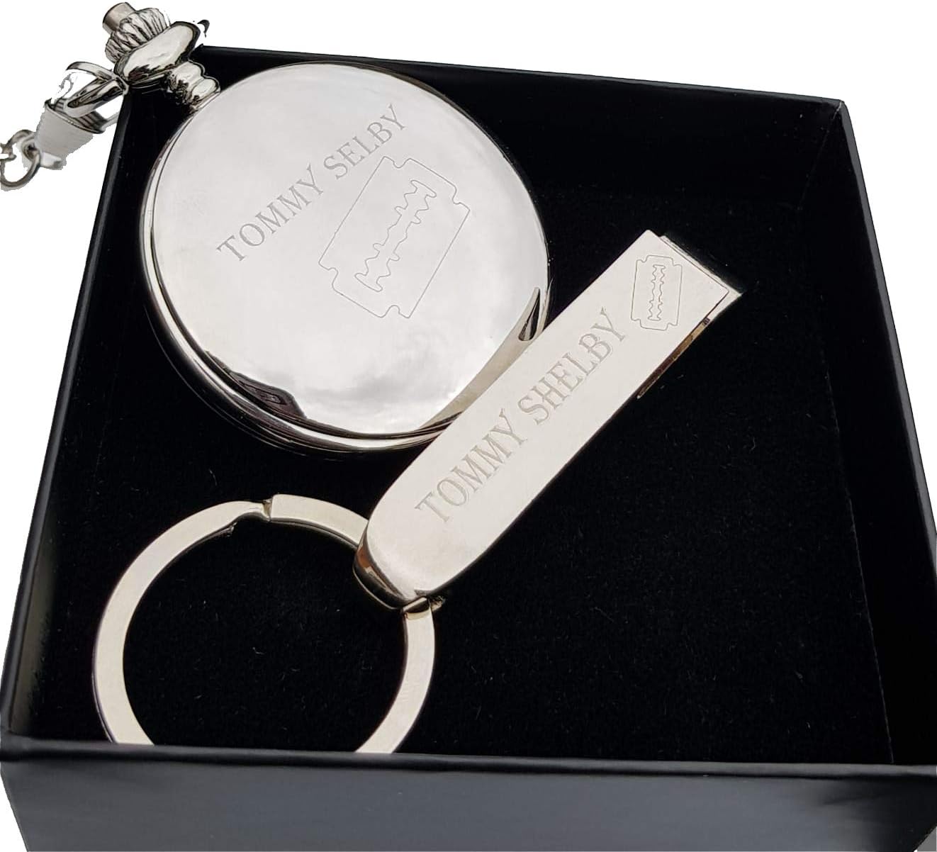 Customised Pocket Watch & Bottle Opener Keyring, Bottle Opener, Razor Blade, Cut Throat, Peaky Blinders Watch, Peaky Blinders Keychain, Masons of London, Silver Plated Pocket Watch & Bottle Opener