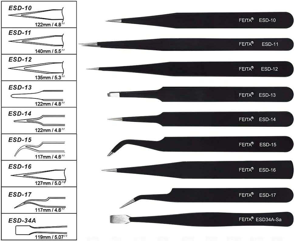 精密ピンセット キット Feita プロフェッショナル テンレス鋼帯電防止ピンセット 電子機器 工芸品 宝石 時計職人 趣味用 黒9個 人気ショップが最安値挑戦