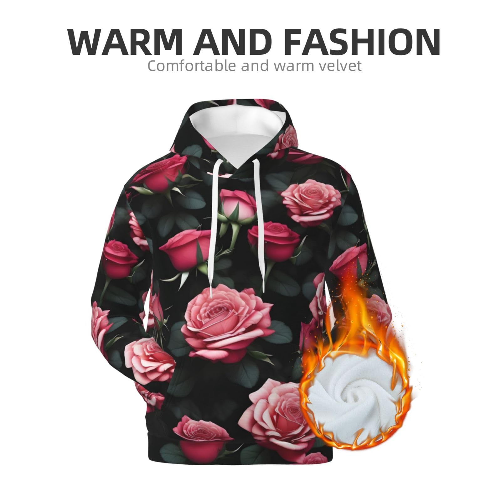 Męska bluza z kapturem z kwiatem róży z wieloma nadrukami, casualowa grafika z nadrukiem bluzy z kapturem z kieszenią