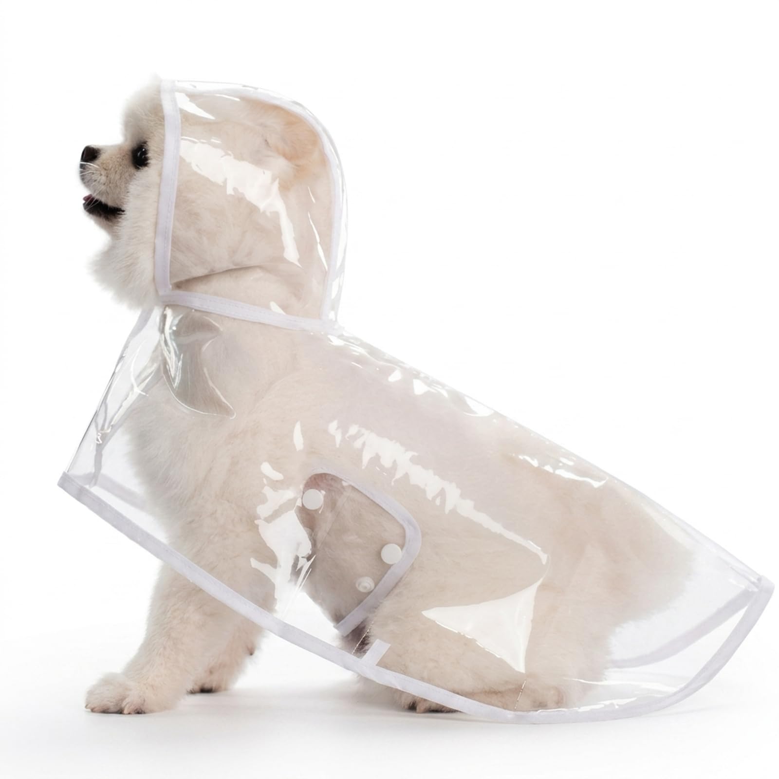 IUSOT Clear Dog Rain Poncho, Waterproof Pet Jacket, Transparent PVC Raincoat for Small Medium Dogs, Bichon Poodle, Lightweight Medium Size