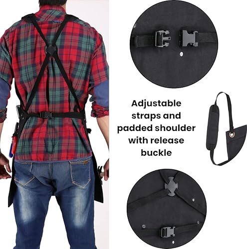 Miniatura 3 de WHITEDUCK Delantal de trabajo de lona para hombre, delantal de carpintería de 24 onzas con 7 bolsillos y correas cruzadas en la espalda, taller,