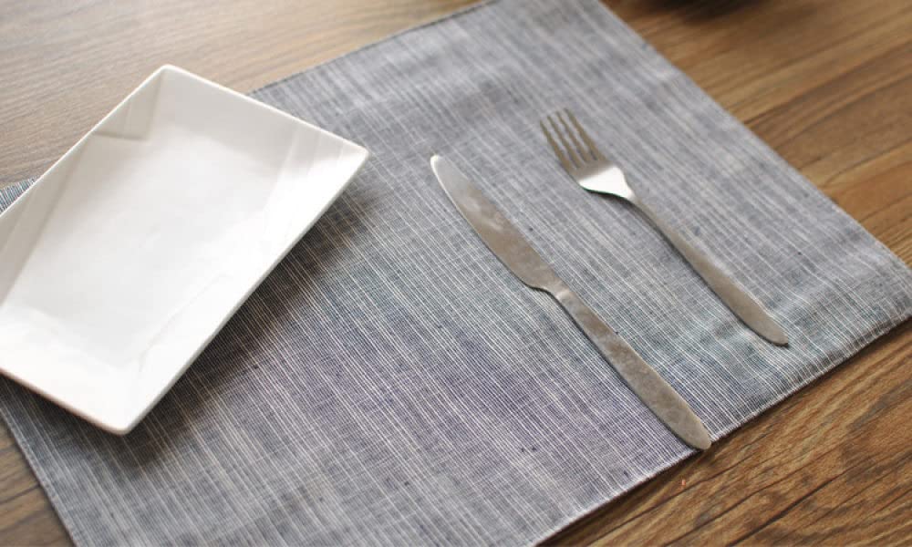 Salvamanteles Individuales,Manteles Individuales Para Mesa De Comedor, Azul Oscuro Manteles Individuales De Lino De Algodón Mantel Individual Japonés Simple A Rayas Manteles Individuales Resistent