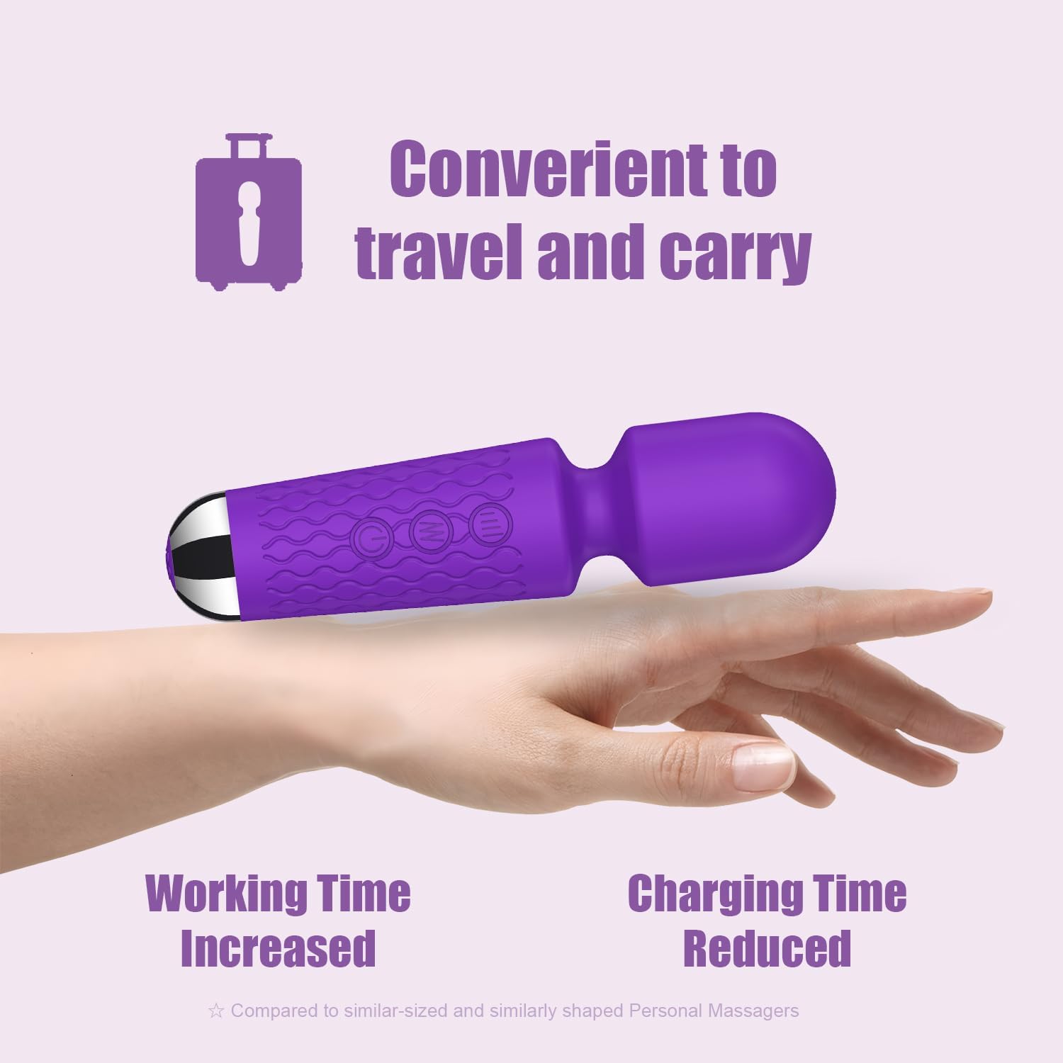 AEVEONE Personal Mini Massager - Handheld Vibration Wand, Quiet & Waterproof - 20 Speeds 8 Patterns Cordless Vibrating for Neck, Back, Tension Relief & Sports Recovery - Purple