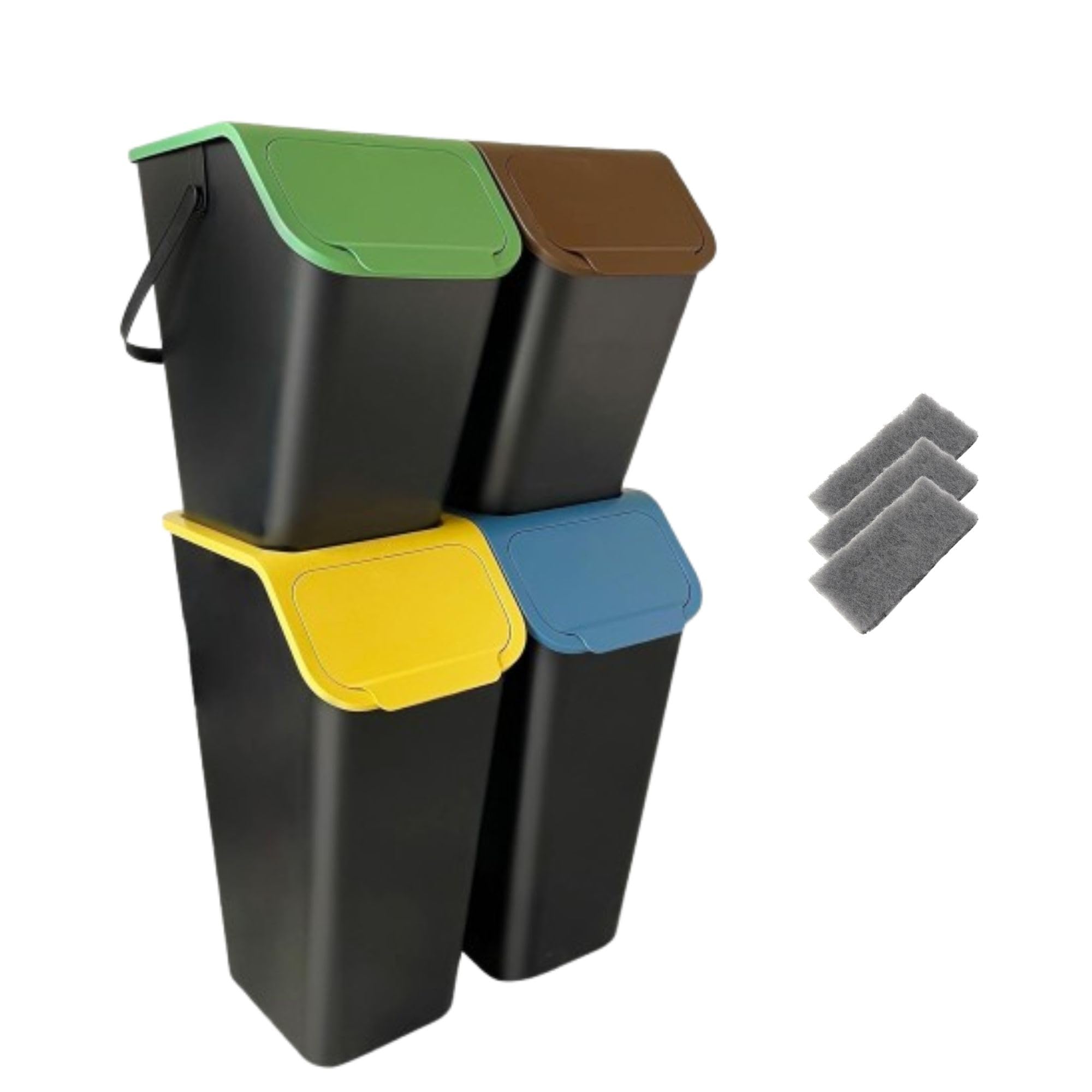 Juego de 4 Cubos de Basura para Cocina - Sistema de Separación Con 2 Cubos de 35 L y 2 de 25 L - Apilables Con Tapa y Función CLICK
