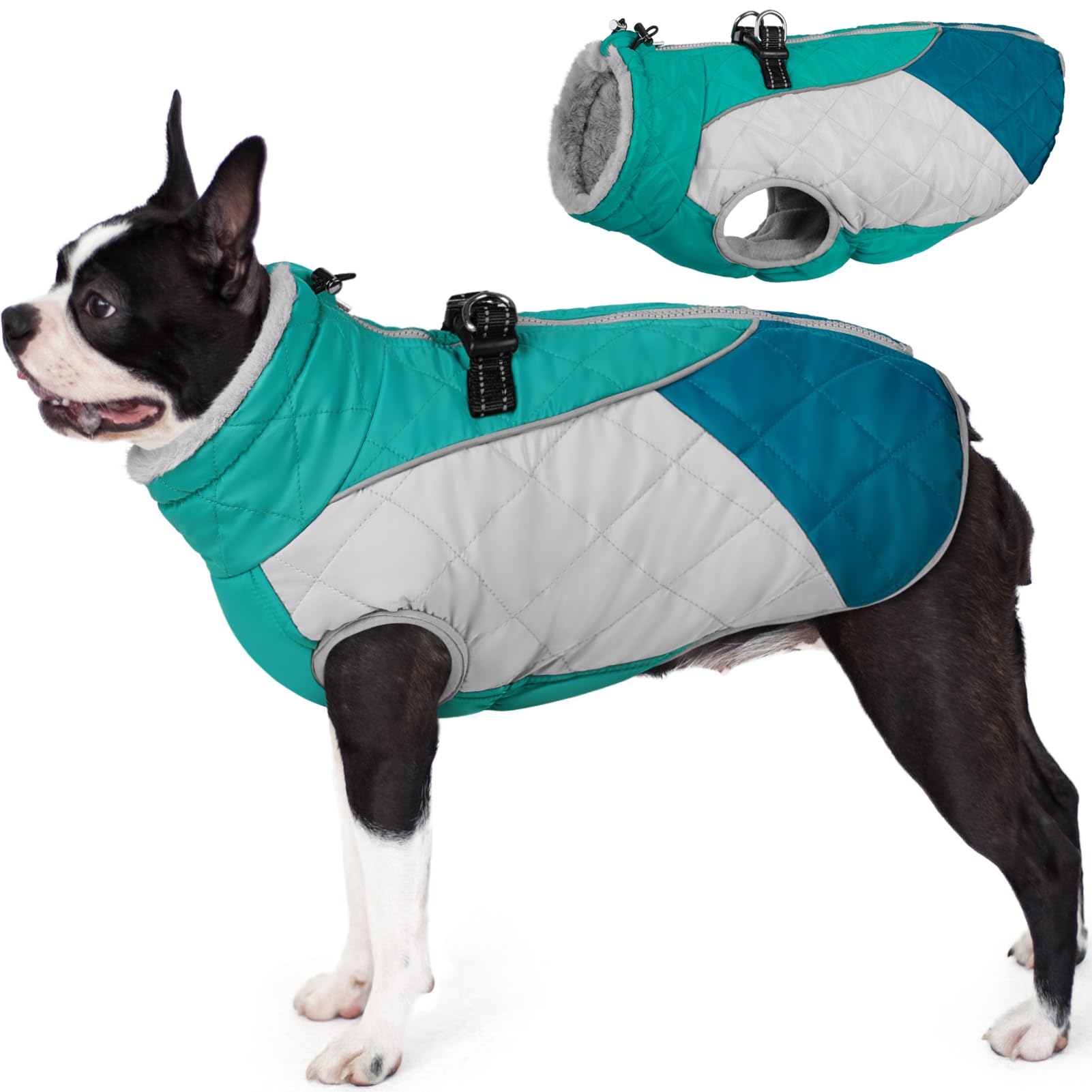 AOFITEE Cappotto per cani, caldo cappotto invernale per cani, a collo alto, riflettente, in pile, con imbracatura integrata
