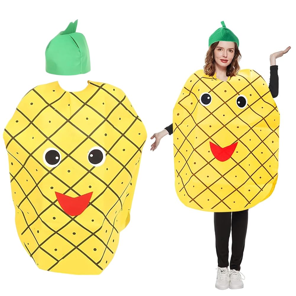 JynxtoyZeal Adult Fruit Costume Outfit, Unisex Adult Fruit Costume Bundle,Fun Fruit Fancy Dress with Leaf Headpiece,Fruit Cosplay Costume for Masquerade