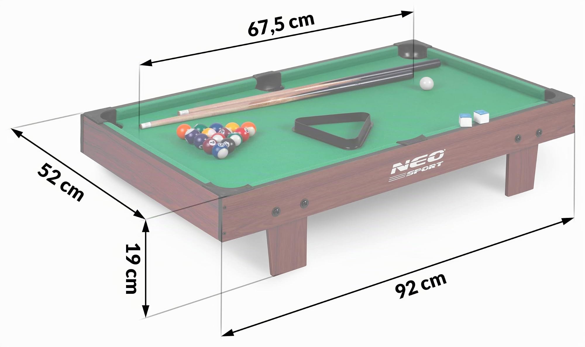 Mini Billardtisch, Billard für Kinder, Spielset, 3ft, 92 x 52 x 19 cm, Neo-Sport