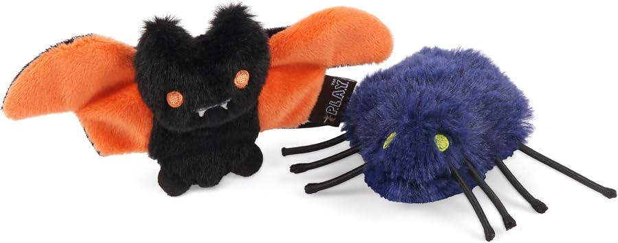 P.L.A.Y. Cute Cat Toys - Feline Frenzy Halloween Themed Catnip Filled Crinkle Toys, Great for Adult Cats & Kittens - Machine Washable, Double Stitched, Recycled Materials Creepy Critters, Set of 2
