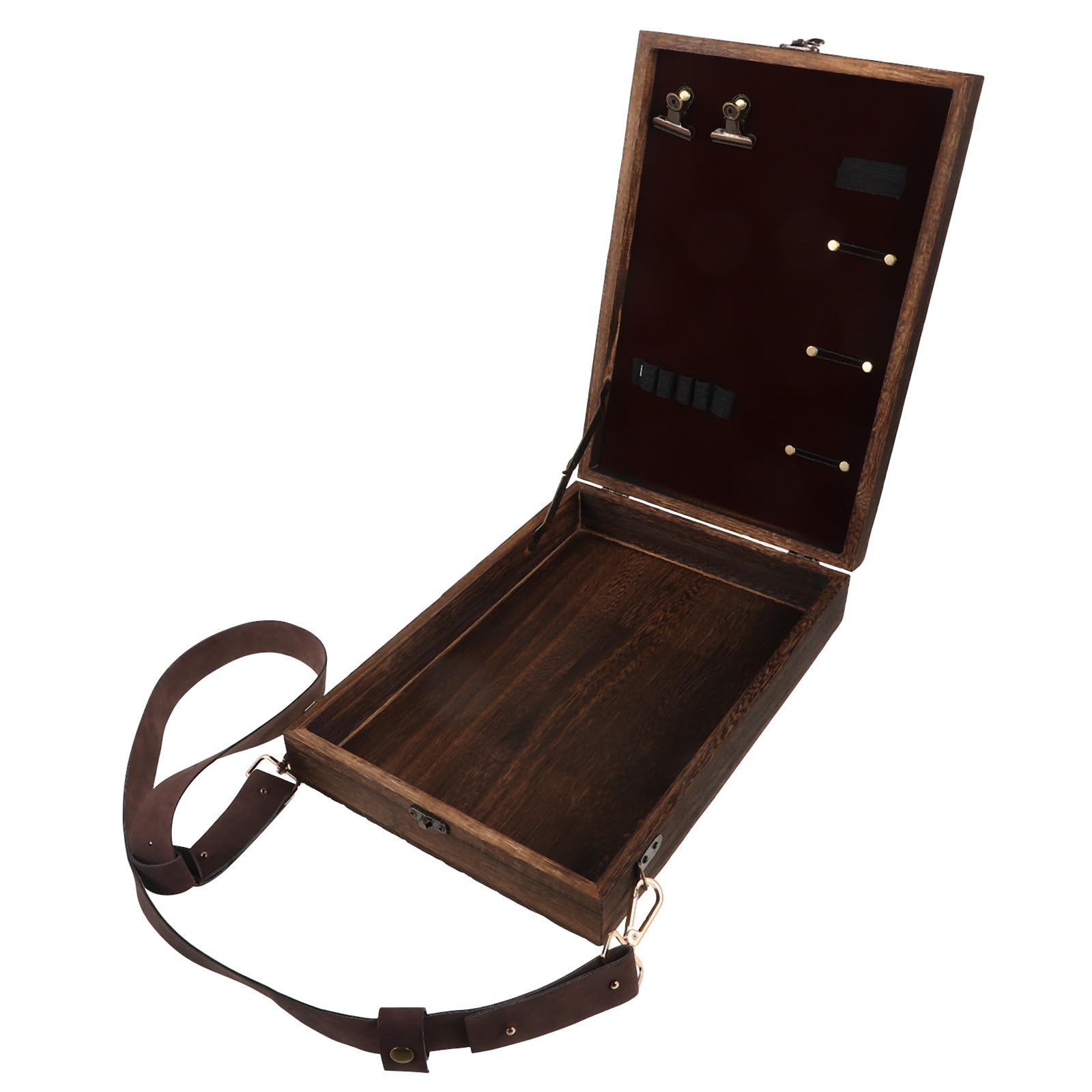 BESPORTBLE Handgefertigte Tragbare Holz Künstler Aufbewahrungsbox 33x23cm mit Gummiband Werkzeug und Skizzenkasten für Outdoor Malen und Schreibutensilien