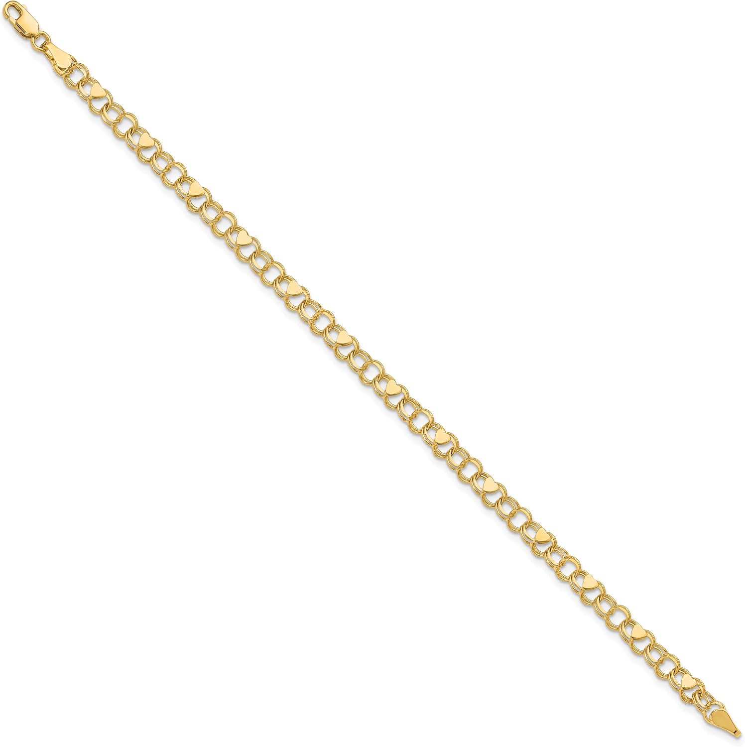 IceCarats 14K Solid Yellow Gold 4mm Thick Byzantine Chain Heart Charm Bracelet Polished