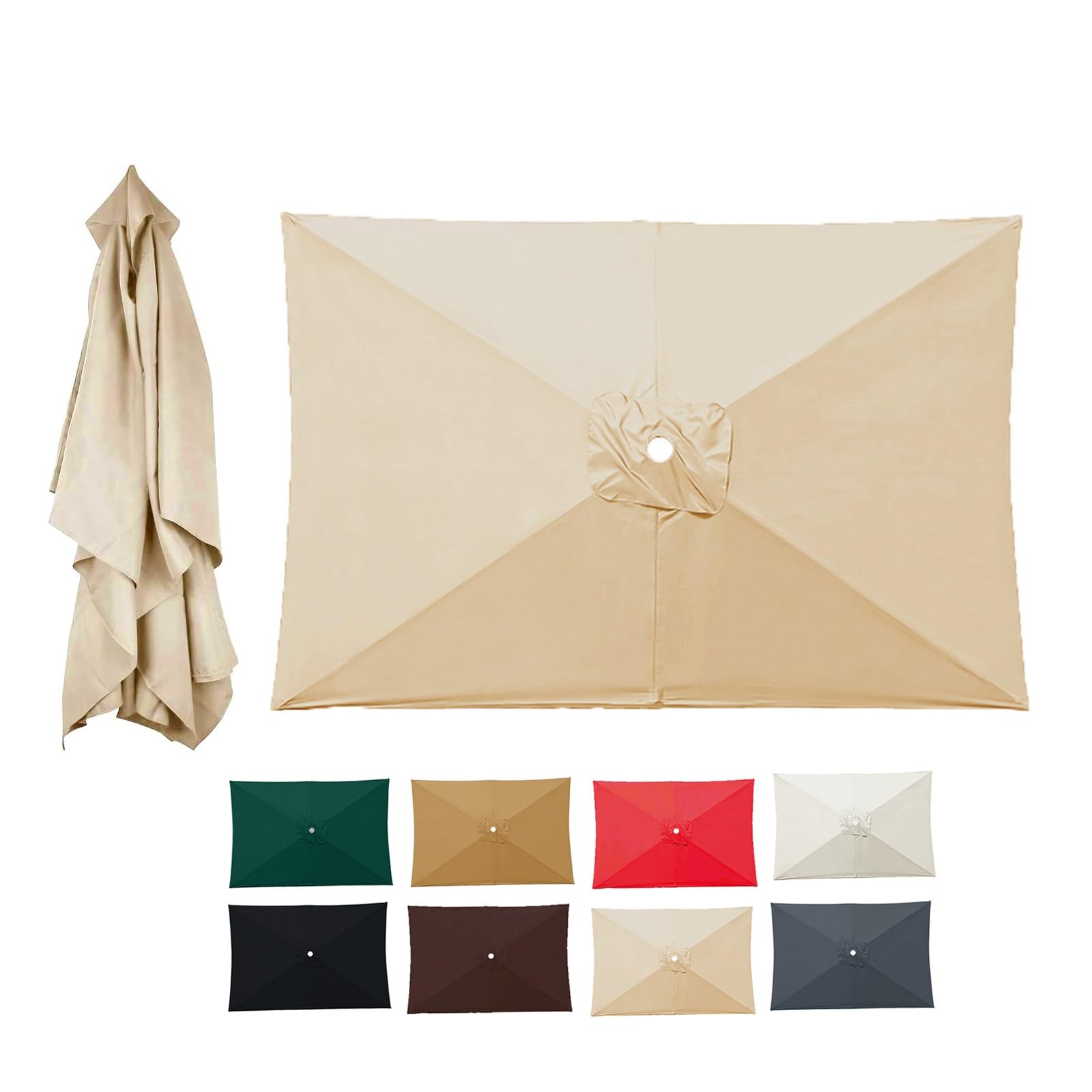 Toile de rechange de parasol extérieur rectangulaire 3x2 beige pare-soleil 6 baleines