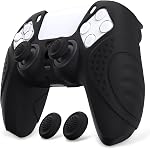 eXtremeRate PlayVital Ergonomic Soft Silicone Controller Skin, Anti-Slip Protector Case Cover for ps5 Controller with Thumb Grips, Guardian Edition, Black