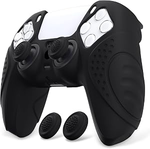eXtremeRate PlayVital Ergonomic Soft Silicone Controller Skin, Anti-Slip Protector Case Cover for ps5 Controller with Thumb Grips, Guardian Edition, Black