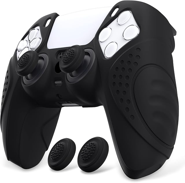 eXtremeRate PlayVital Ergonomic Soft Silicone Controller Skin, Anti-Slip Protector Case Cover for ps5 Controller with Thumb Grips, Guardian Edition, Black